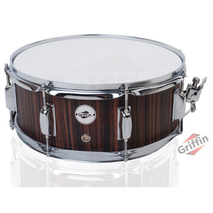 Snare Drum by GRIFFIN - 14" x 5.5"  Black Hickory PVC & Coated Head on Poplar Acoustic Wood Shell