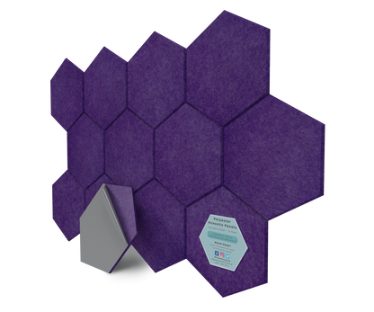 Hexagon Polyester Acoustic Panels - 12 Pack | Eco-Friendly Sound Absorption | Easy Peel & Stick Installation