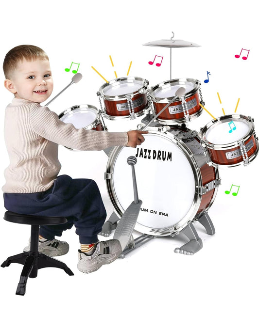 9 Pcs Full Kids Drum Set For Toddlers with Stool