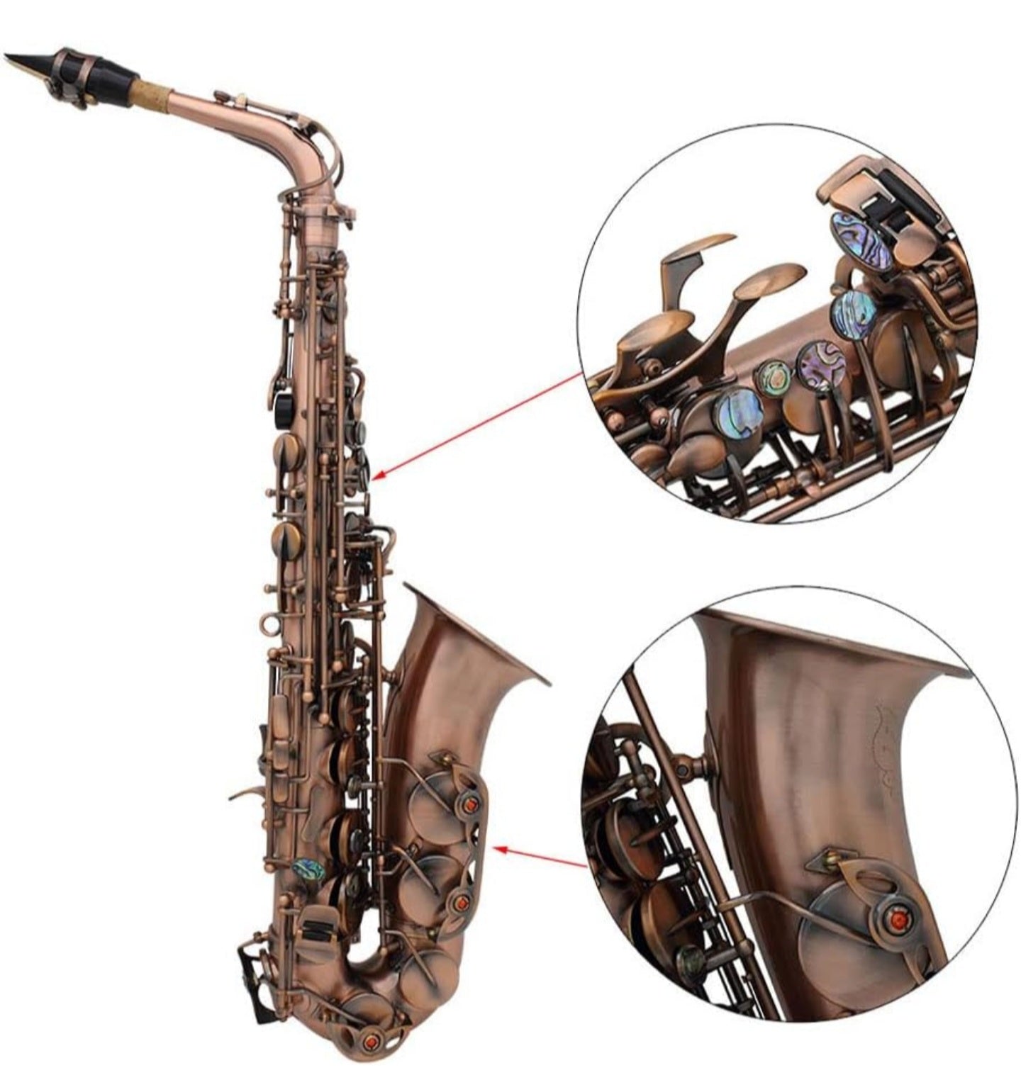 Professional Red Bronze Bend EB E-Flat Alto Saxophone + Gig Bag & Accessories