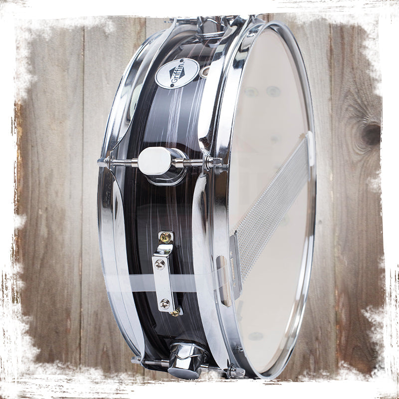 Piccolo Snare Drum 13" x 3.5" by GRIFFIN - 100% Poplar Shell Zebra Wood Finish & Coated Drum Head