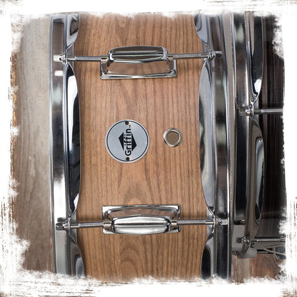 Oak Wood Snare Drum by GRIFFIN - PVC on Poplar Wood Shell 14" x 5.5" - Percussion Musical Instrument with Drummers Key for Students & Professionals