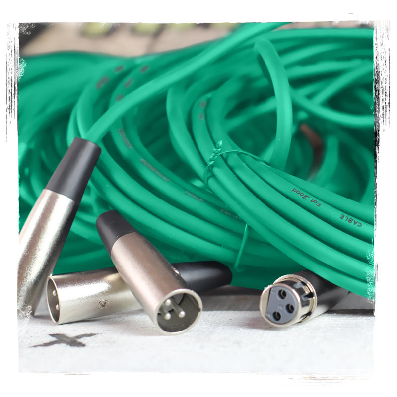 XLR Microphone Cables (2 Pack) by FAT TOAD - 50ft Pro Audio Green Mic Cord Patch Extension Wire