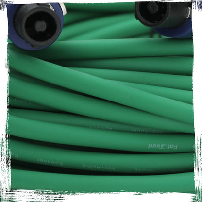 Speakon to Speakon Cables (2 Pack) by FAT TOAD - 50ft Professional Pro Audio Green Speaker PA Cord with Twist Lock Connector - 12 AWG Wire for Studio