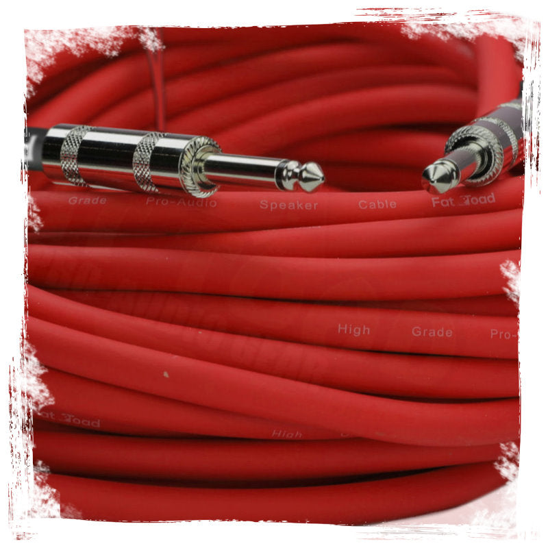 1/4" to 1/4 Male Jack Speaker Cables (2 Pack) by FAT TOAD - 25ft Professional Pro Audio Red DJ