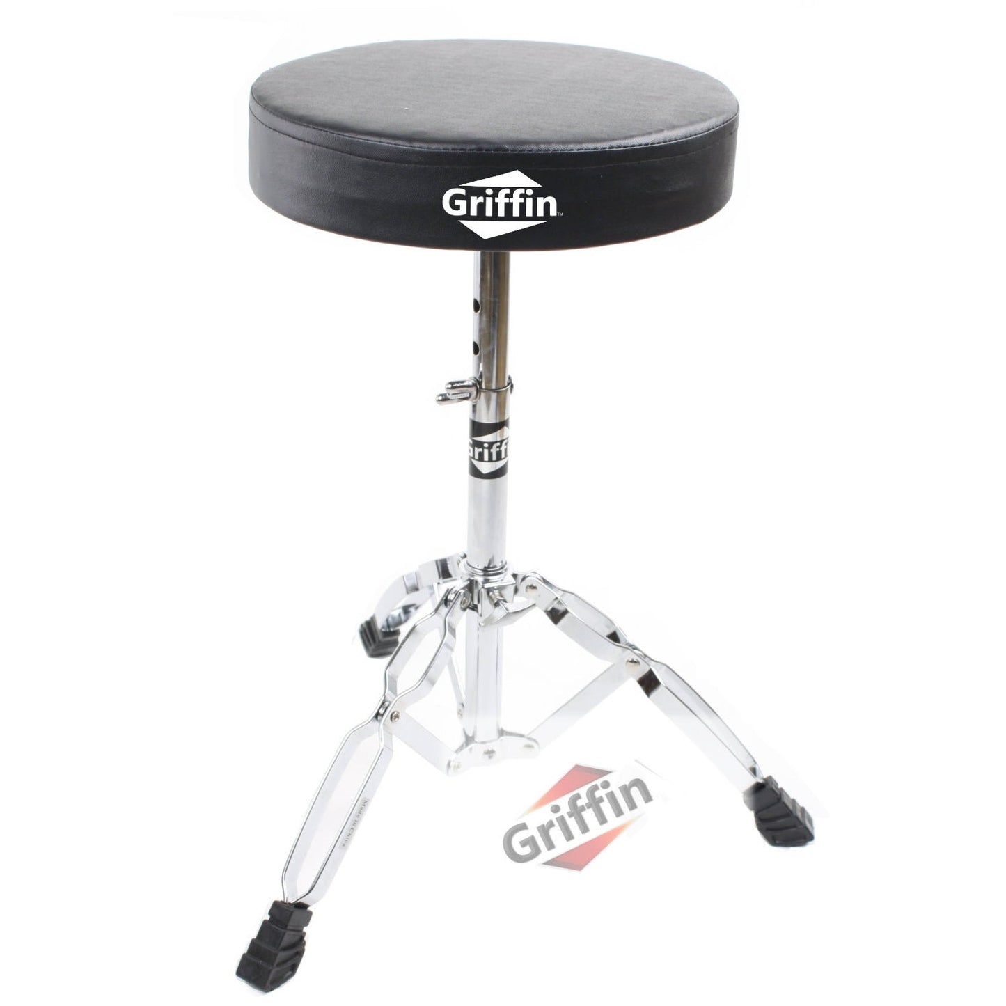 Complete Drum Hardware Pack 6 Piece Set by GRIFFIN - Full Kit Cymbal Stand, Drum Throne, Kick Pedal