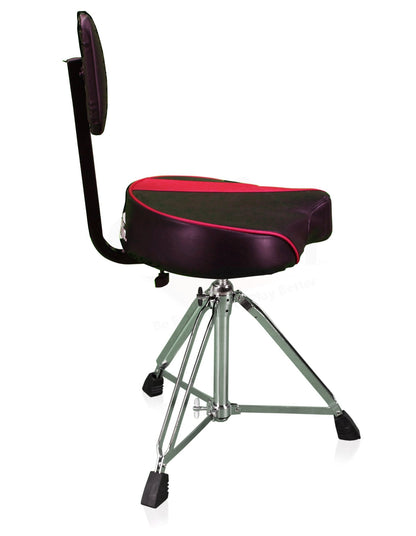 Saddle Drum Throne with Backrest Support by GRIFFIN - Padded Leather Drummer Motorcycle Biker Style