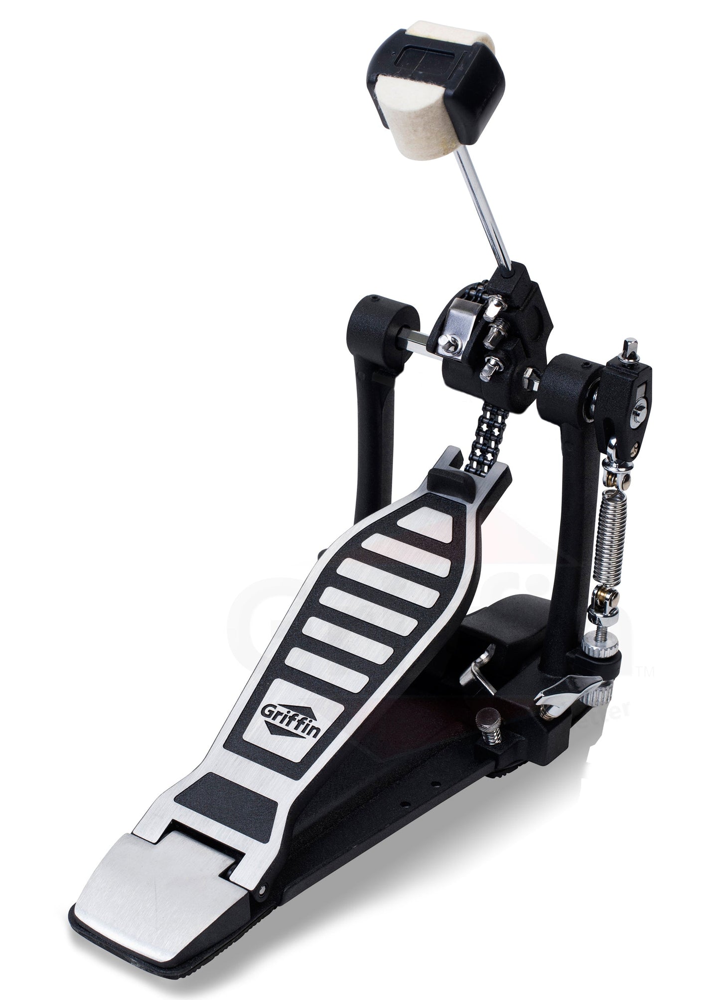 Single Kick Bass Drum Pedal by GRIFFIN - Deluxe Double Chain Foot Percussion Hardware Beater