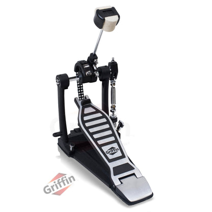 Single Kick Bass Drum Pedal by GRIFFIN - Deluxe Double Chain Foot Percussion Hardware Beater