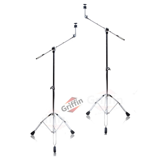 Cymbal Stand With Boom Arm by GRIFFIN (Pack of 2) - Drum Percussion Gear Hardware Set with Double Braced Legs - Counterweight Adapter for Crash, Ride
