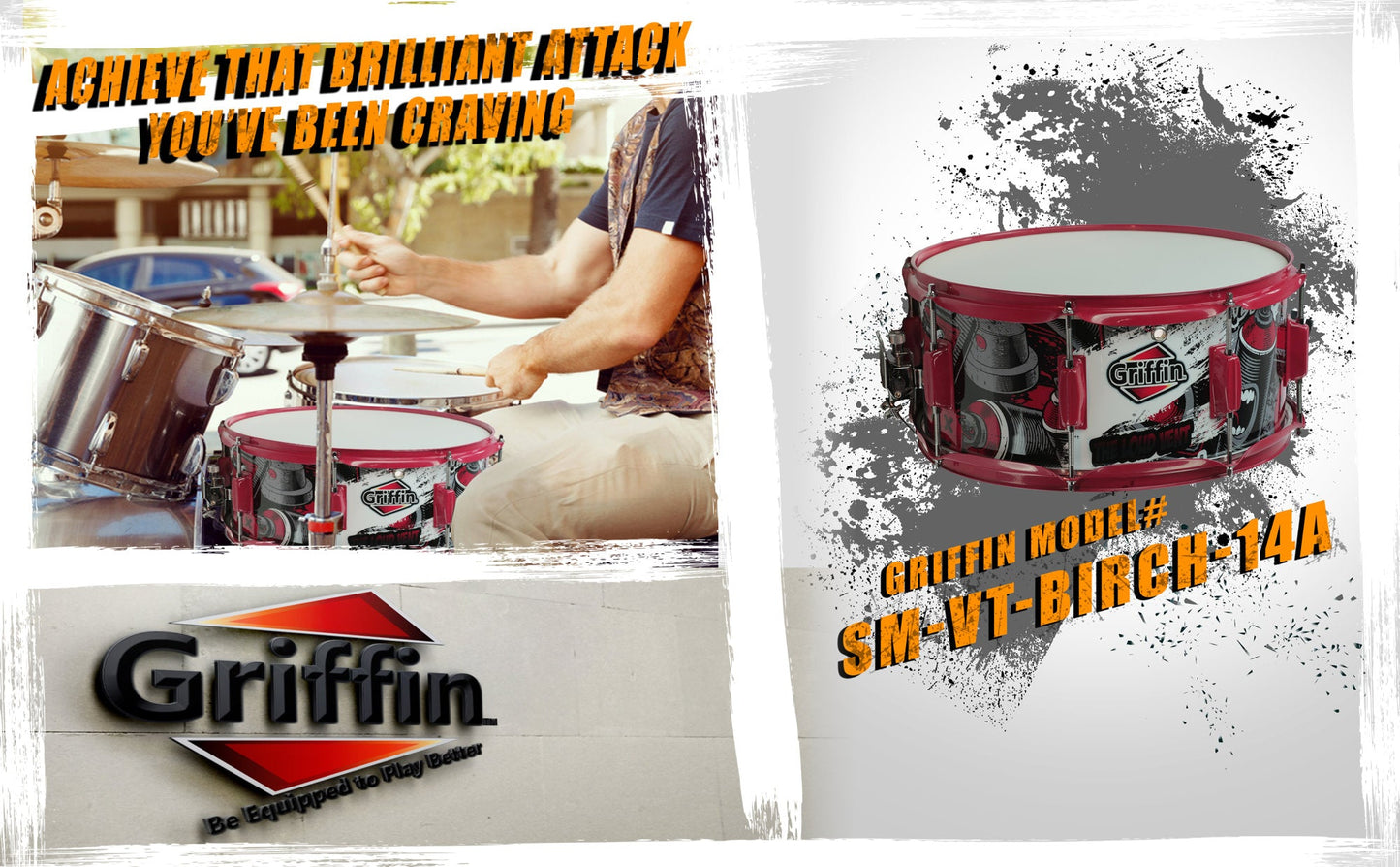 Snare Drum by GRIFFIN - Birch Wood Shell 14"x6.5" with Custom Graphic Wrap (Limited Edition)