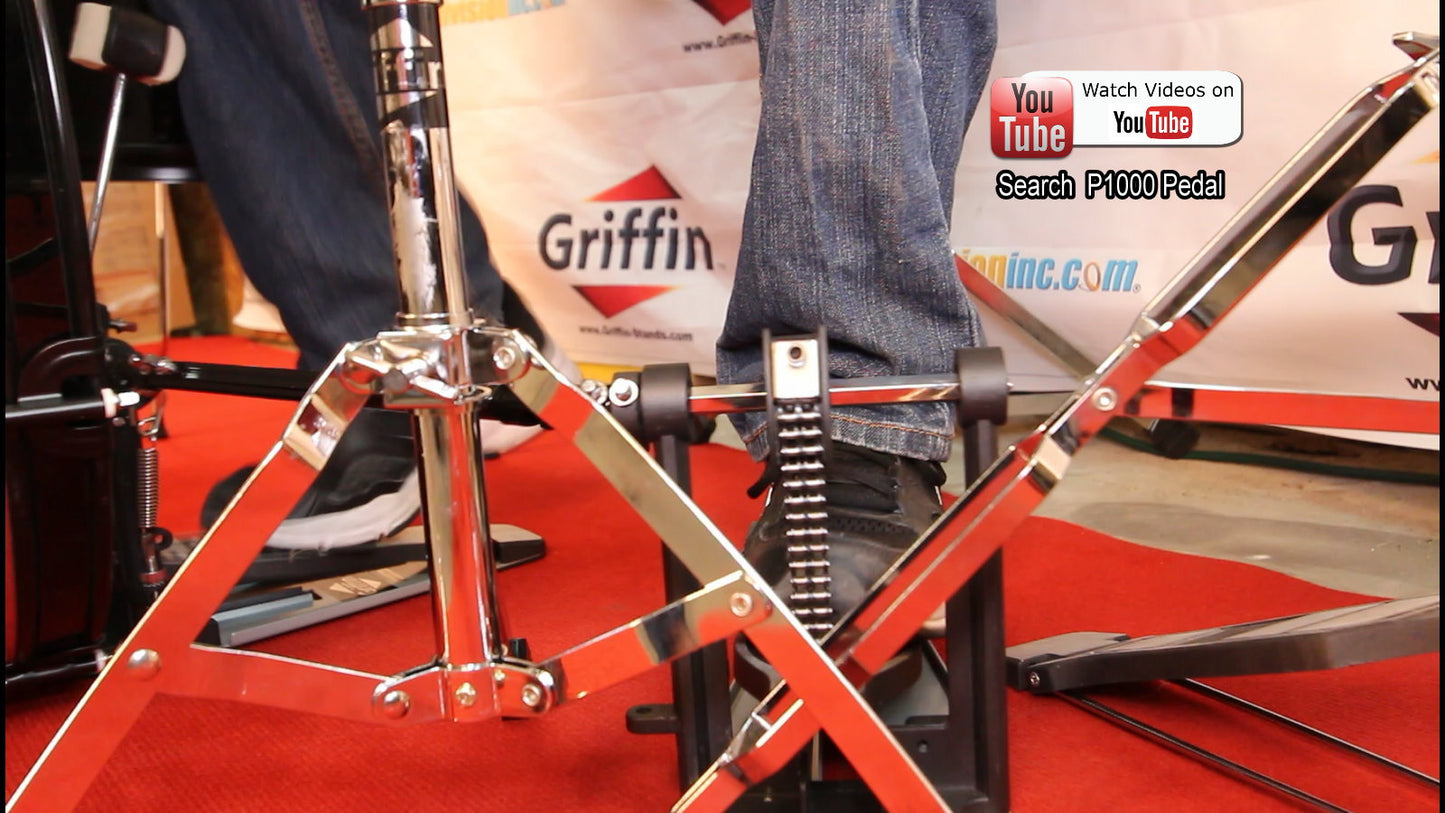 Double Kick Drum Pedal for Bass Drum by GRIFFIN - Deluxe Twin Set Foot Pedal - Quad Sided Beater Heads - Dual Pedal Two Chain Drive Hardware