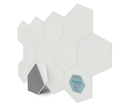 Hexagon Polyester Acoustic Panels - 12 Pack | Eco-Friendly Sound Absorption | Easy Peel & Stick Installation