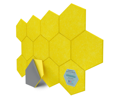 Hexagon Polyester Acoustic Panels - 12 Pack | Eco-Friendly Sound Absorption | Easy Peel & Stick Installation