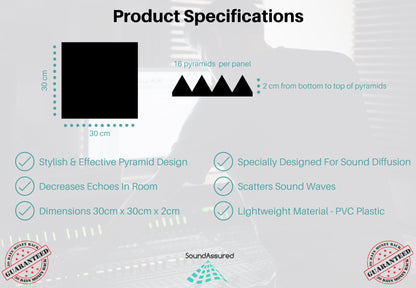 Acoustic Diffuser - PVC Sound Diffusion Panel - 4 Pack