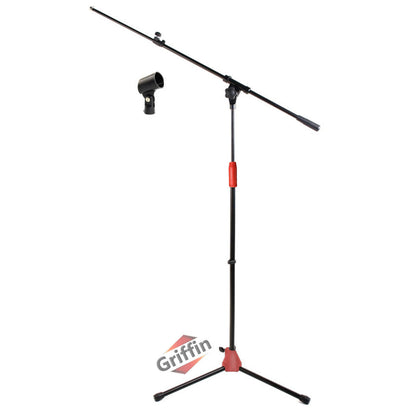 Microphone Stand with Telescoping Boom and Mic Clip Package by GRIFFIN - Tripod Premium Quality