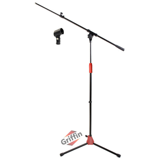Microphone Stand with Telescoping Boom and Mic Clip Package by GRIFFIN - Tripod Premium Quality for Studio, Karaoke, DJ Live Performances, Conferences