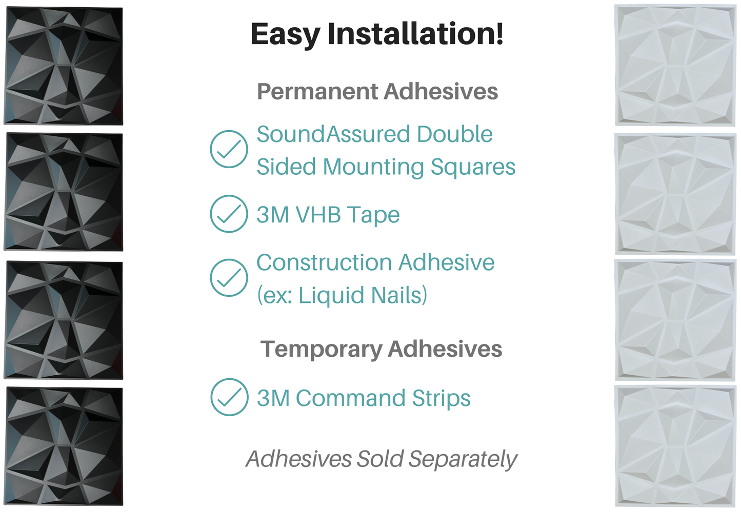 12 Pack - PVC Geometric 3D Wall Panel For Sound Diffusion - Modern 3D Design For Walls And Ceilings