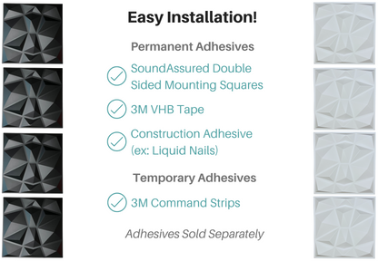 12 Pack - PVC Geometric 3D Wall Panel For Sound Diffusion - Modern 3D Design For Walls And Ceilings