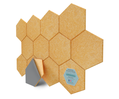 Hexagon Polyester Acoustic Panels - 12 Pack | Eco-Friendly Sound Absorption | Easy Peel & Stick Installation