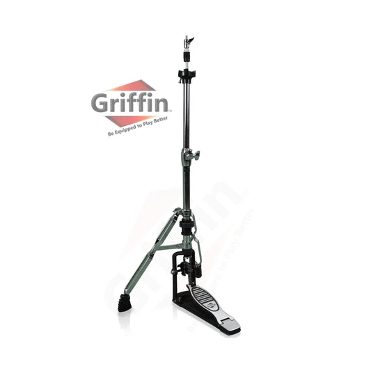2 Leg Hi-Hat Stand by GRIFFIN - Premium Heavy Duty Hihat Cymbal Foot Pedal with Drum Key - Folding Two Leg Style Converts to a No Leg High Hat Mount