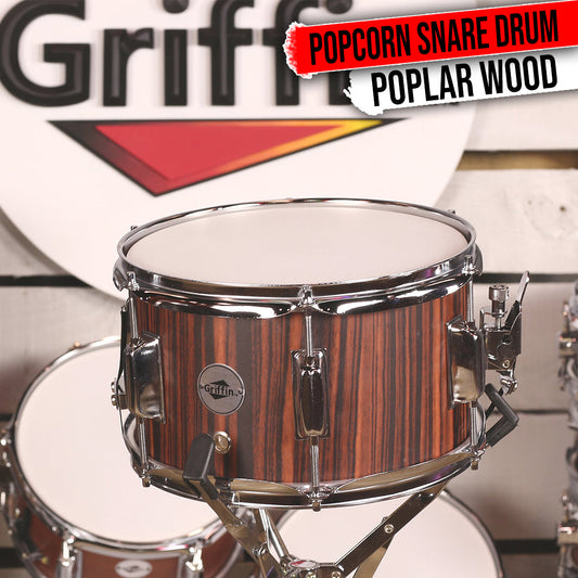GRIFFIN Firecracker Snare Drum - Acoustic Popcorn 10" x 6" Poplar Mini Wood Shell & Black Hickory