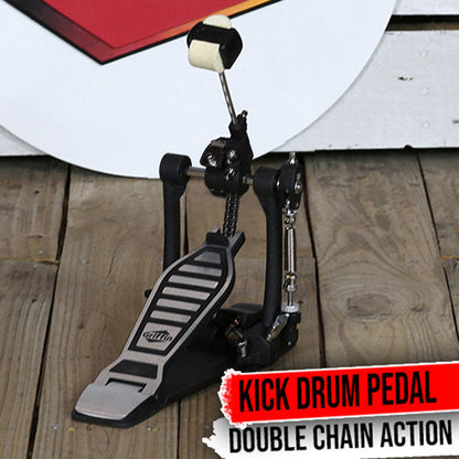 Single Kick Bass Drum Pedal by GRIFFIN - Deluxe Double Chain Foot Percussion Hardware Beater