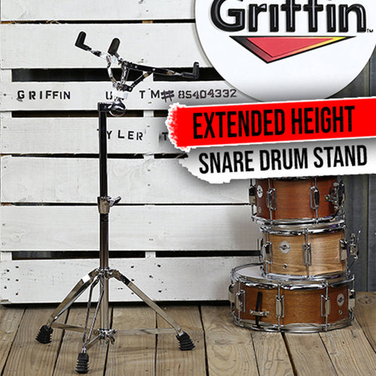 Extended Height Snare Drum Stand by GRIFFIN - Tall Adjustable Height Snare Stand For Practice Pad