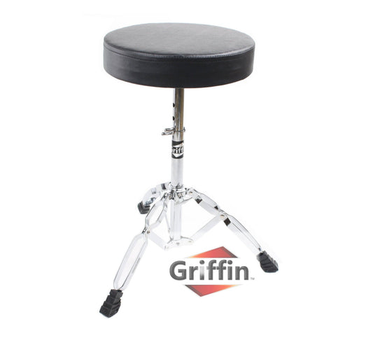 Drum Throne Stand by GRIFFIN - Padded Drummer’s Seat - Drum Set Percussion Chair for Adults - Musicians Guitar Stool Double Braced Hardware