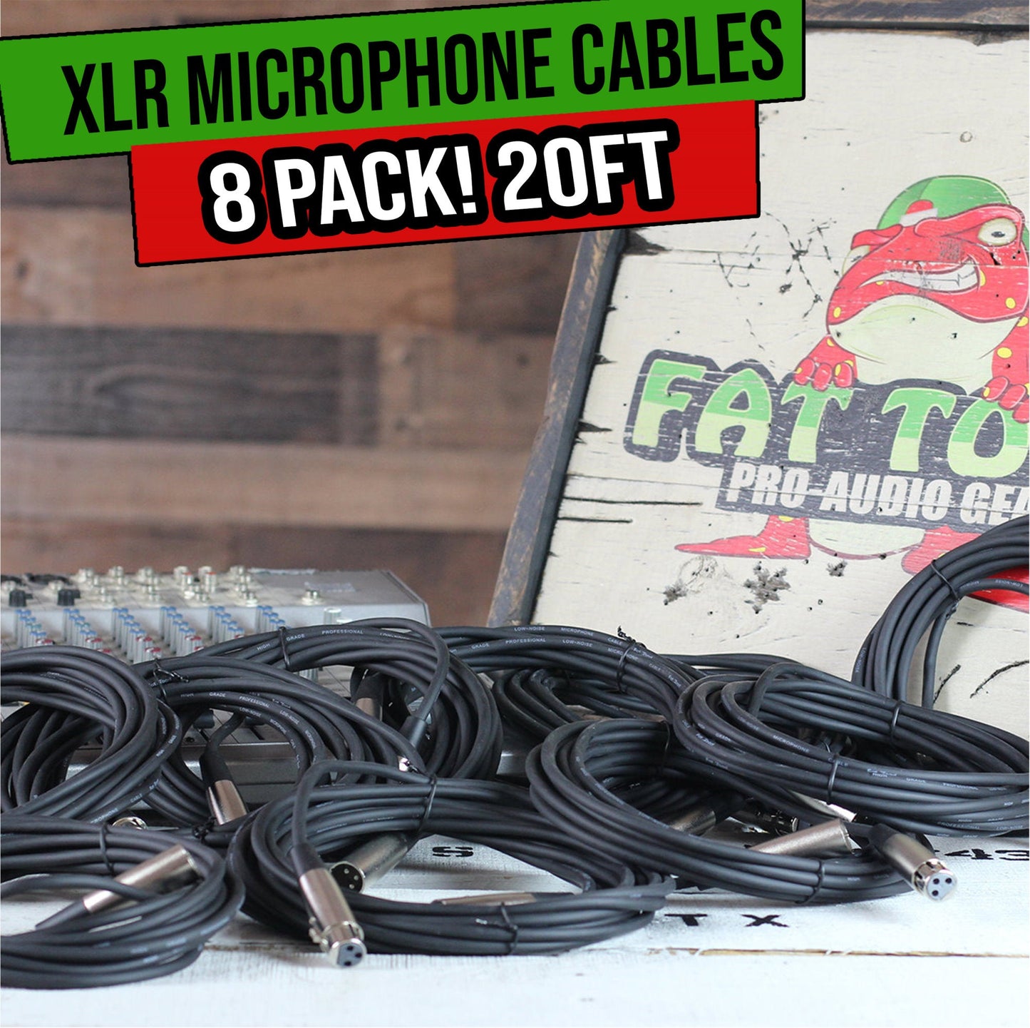 Microphone Cables by FAT TOAD - (8 Pack) 20ft Professional Pro Audio XLR Mic Cord Patch Wires