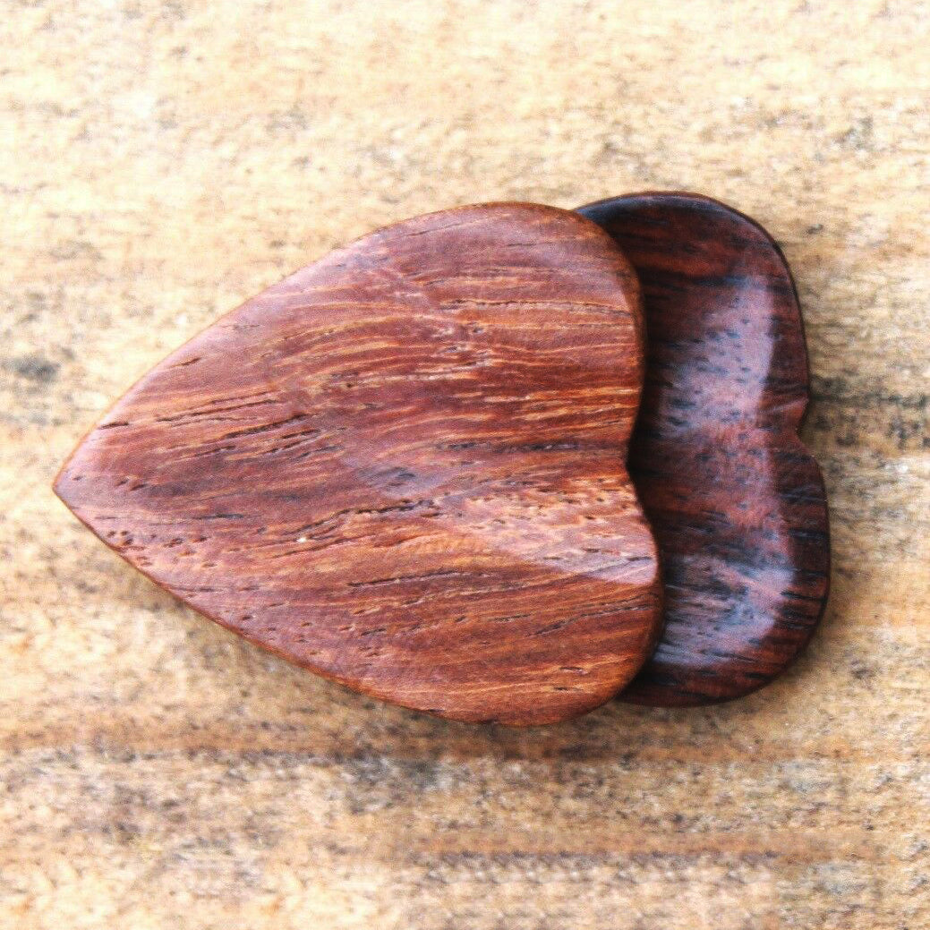 Rosewood Guitar Or Bass Pick - 3.0 mm Ultra Heavy Gauge - Heart Shaped - Natural Finish Handmade Specialty Exotic Plectrum