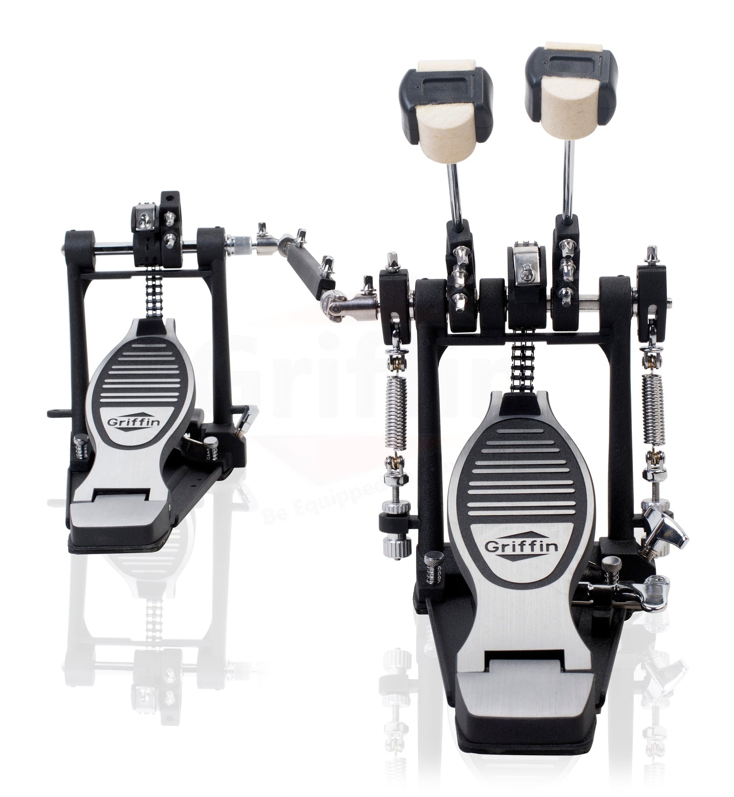 Deluxe Double Kick Drum Pedal for Bass Drum by GRIFFIN - Twin Set Foot Pedal - Quad Sided Beater