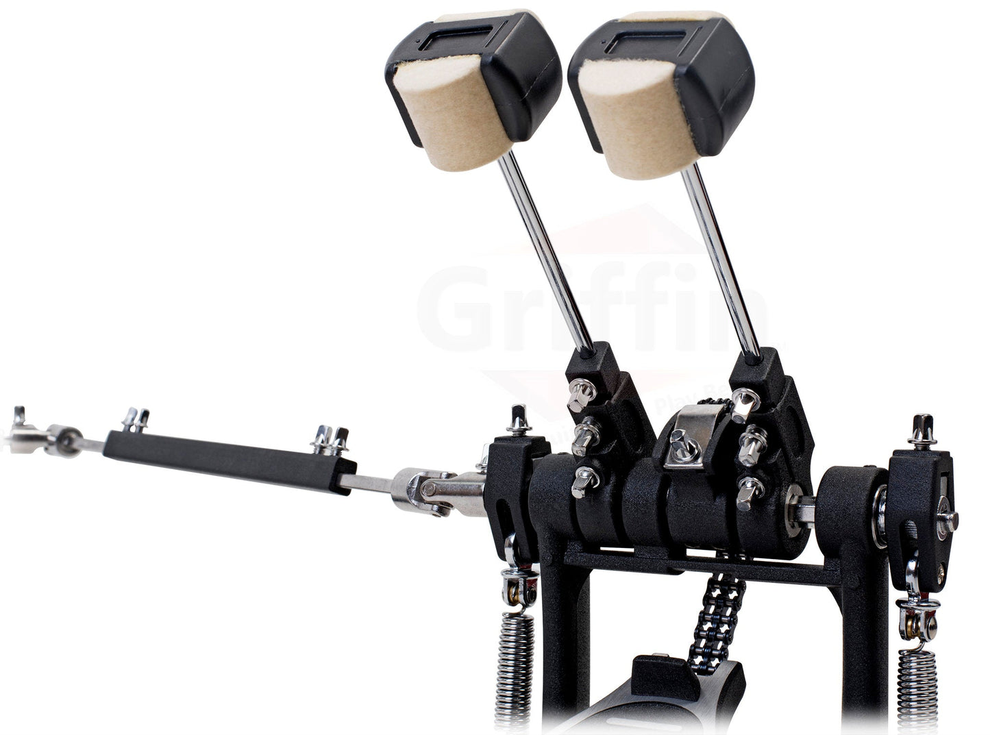 Double Kick Drum Pedal for Bass Drum by GRIFFIN - Deluxe Twin Set Foot Pedal - Quad Sided Beater Heads - Dual Pedal Two Chain Drive Hardware