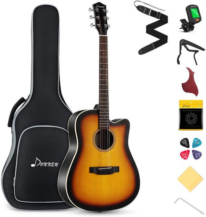 41'' Cutaway Acoustic Guitar Full Size Spruce Guitar Bundle with Gig Bag Tuner Accessories Full Starter Kit Sunbrust