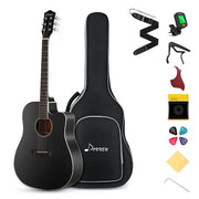 41'' Cutaway Acoustic Guitar Full Size Spruce Guitar Bundle with Gig Bag Tuner Accessories Full Starter Kit Black Color