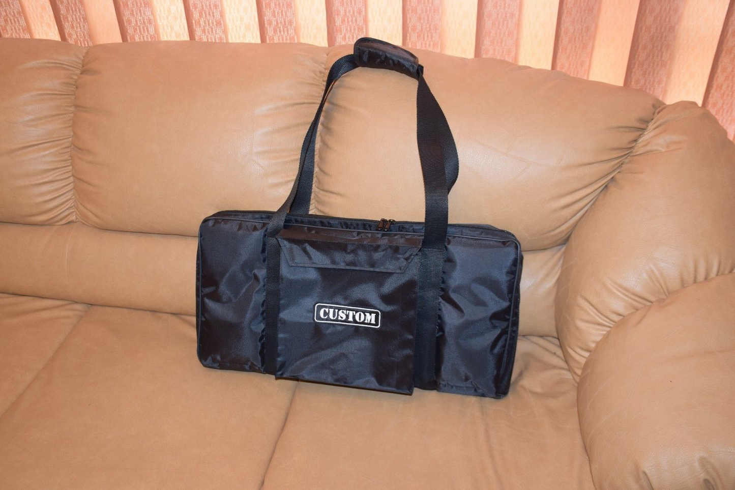 Custom double padded travel bag for Custom Pedalboard (22” x 10” x 7”) with Mounted Pedals