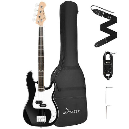 Full Size 4 String Professional Electric Bass Guitar Black with bag, guitar strap, and Guitar Cable