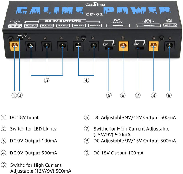Guitar Pedal Power Supply 8 Isolated DC Output for 9V/12V/15V/18V