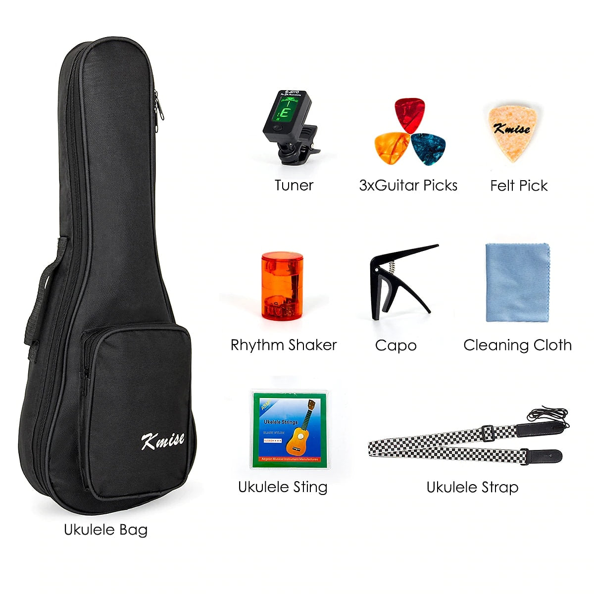 Kmise 23" Concert Ukulele + Bag, Tuner & Accessories (Full Kit)