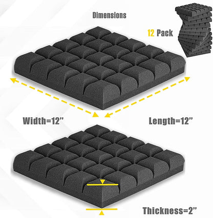 12 Pack Set 2" X 12" X 12" Acoustic Foam Panels Bread Style Tiles, Sound Panels wedges Soundproof