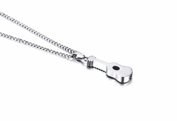 Tone Acoustic Guitar Pendant Necklace for Men Stainless Steel Ashes Memorial Unisex Jewelry 24 inch