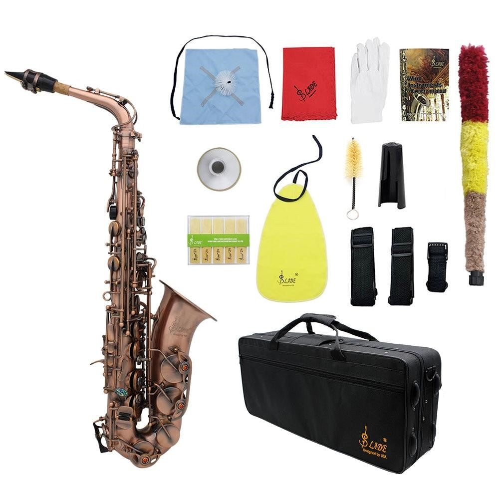 Professional Red Bronze Bend EB E-Flat Alto Saxophone + Gig Bag & Accessories by LADE