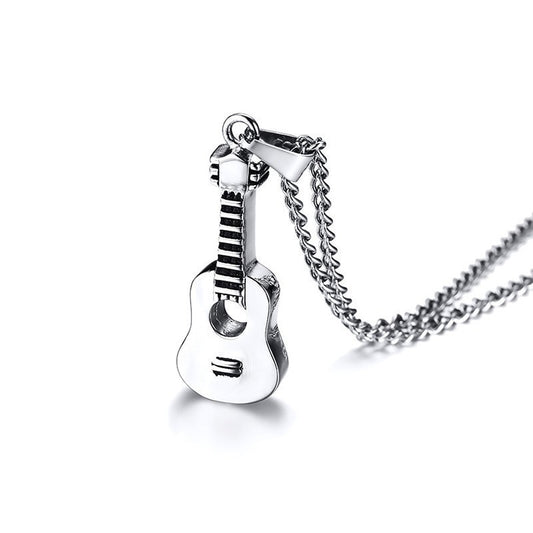 Tone Acoustic Guitar Pendant Necklace for Men Stainless Steel Ashes Memorial Unisex Jewelry 24 inch