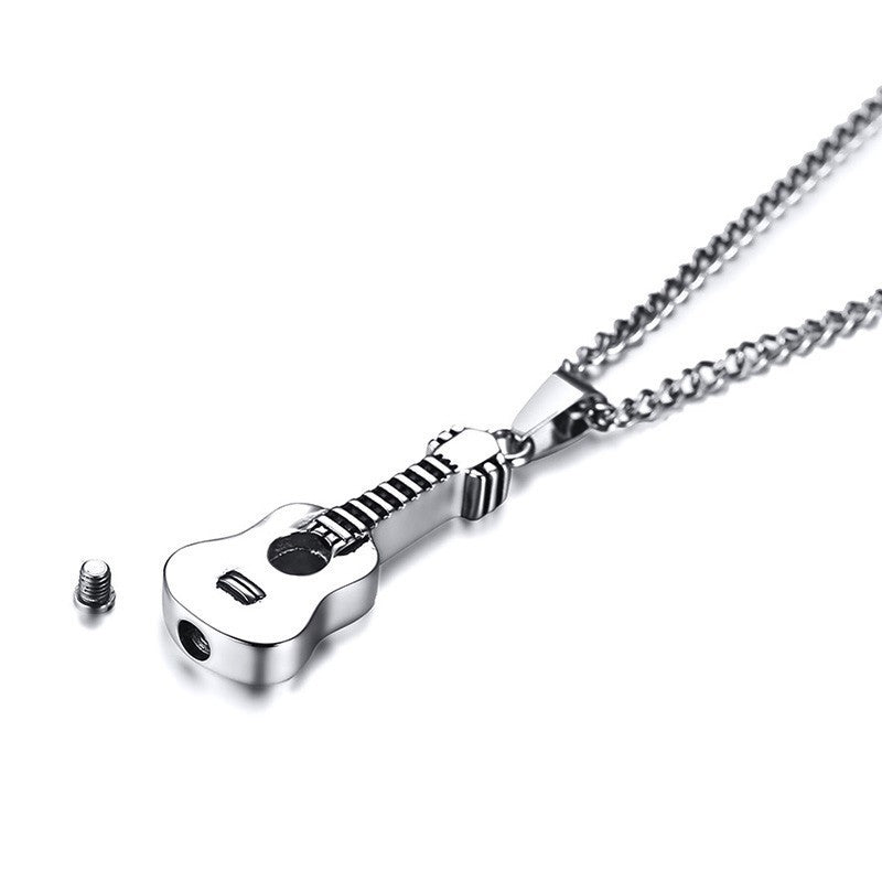 Tone Acoustic Guitar Pendant Necklace for Men Stainless Steel Ashes Memorial Unisex Jewelry 24 inch