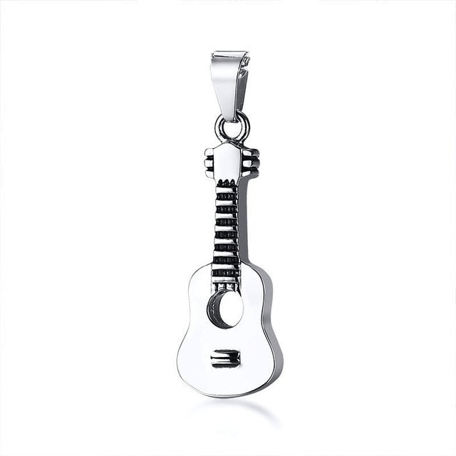 Tone Acoustic Guitar Pendant Necklace for Men Stainless Steel Ashes Memorial Unisex Jewelry 24 inch