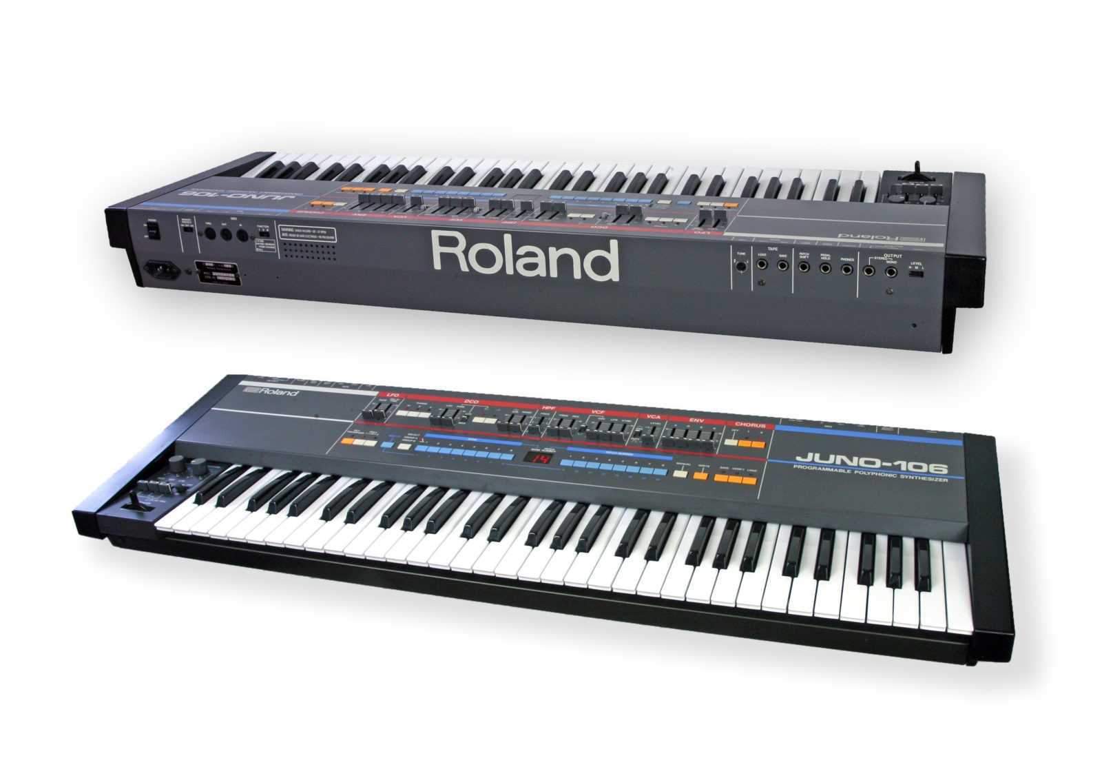 ROLAND Juno 106 61-key keyboard front and rear view custom thick handmade padded cover with velvet interior