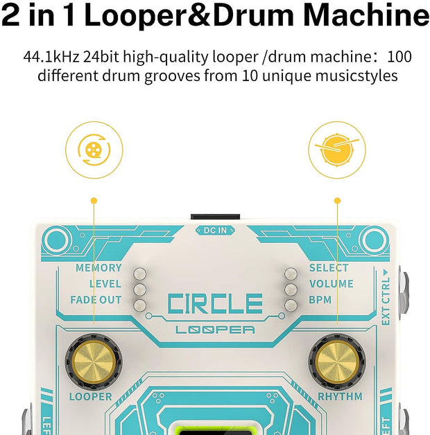 Circle LOOPER & Drum Machine Guitar Effect Pedal